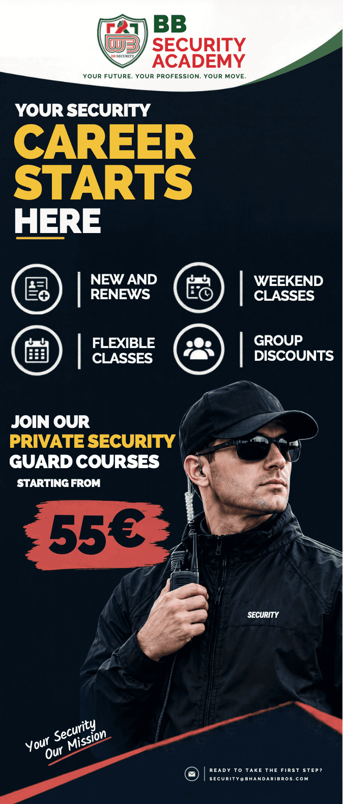 BB Security Academy private security guard course flyer